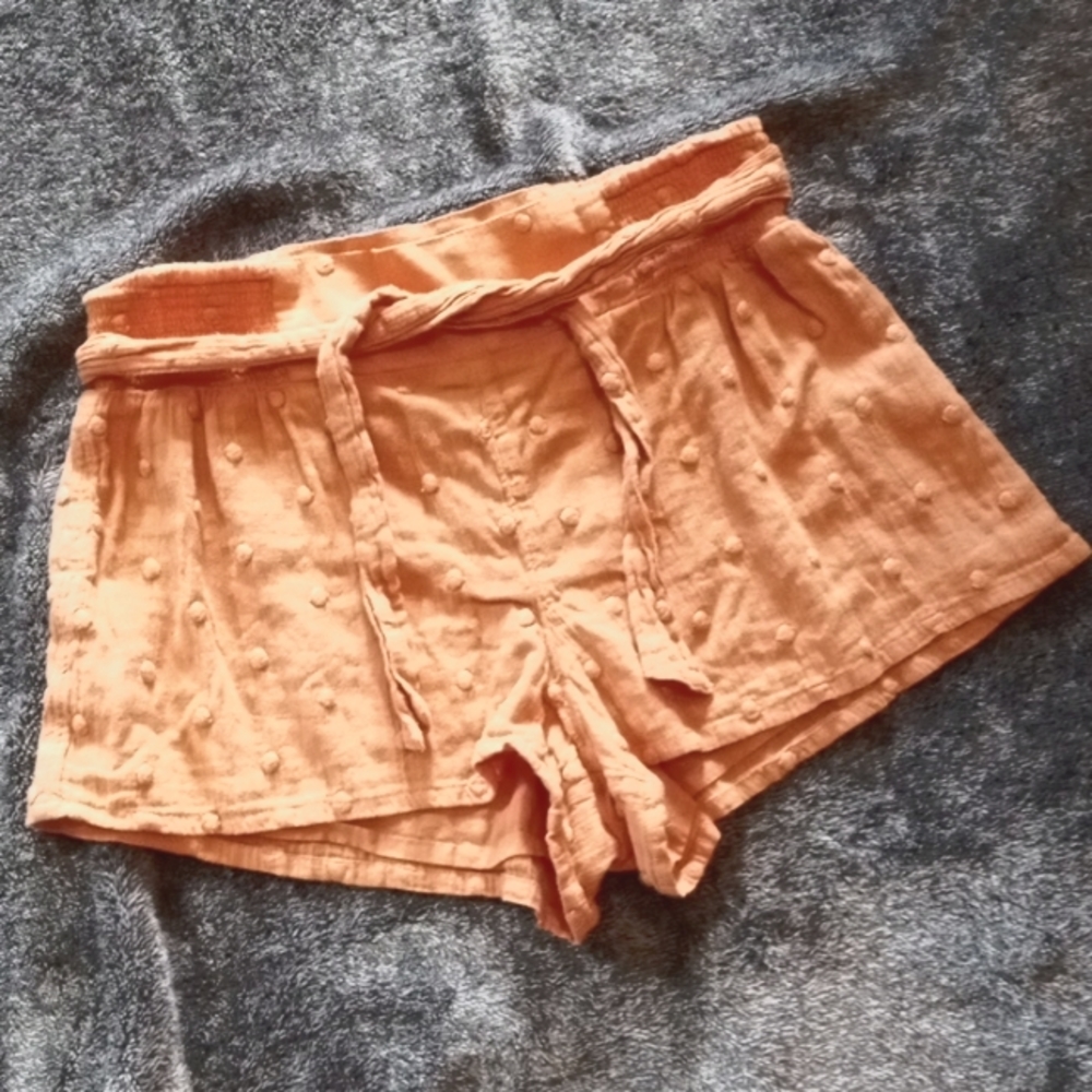 O'Neill peach embroidered polka dot tie waist shorts
